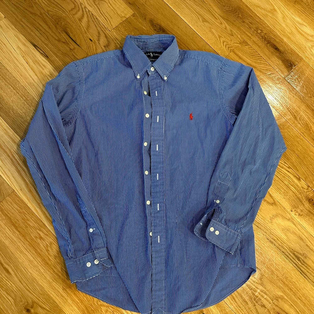 Blue and white pin strip button up by Ralph Lauren
